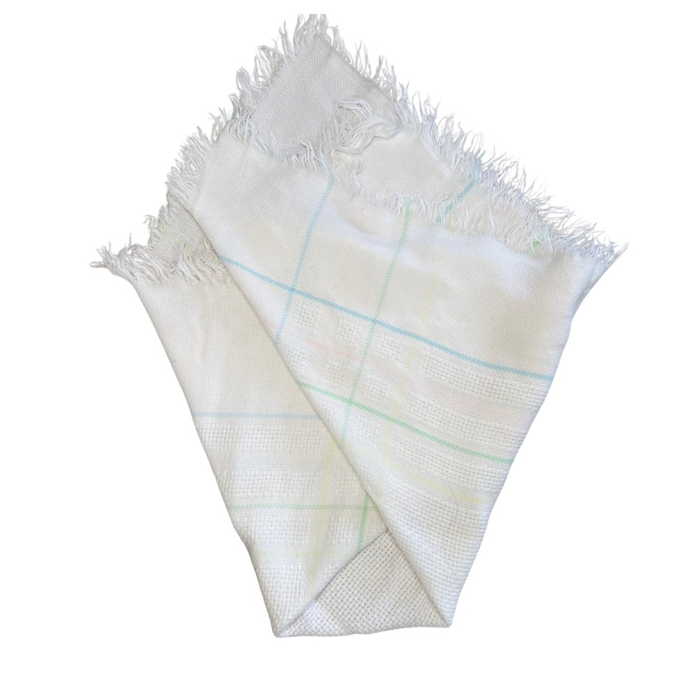 Vintage‎ Baby Kisses Japan Waffle Knit Fringe Blanket White Pastel Plaid